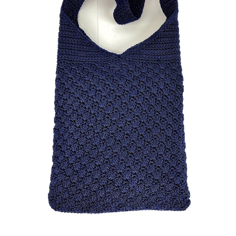 The Sak Crochet Shoulder Bag Dark Navy Blue Purse Satchel Nylon Medium - Large - Picture 3 of 8